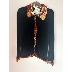 Sweater Sweater Black Velvet Scarecrow Embroidered Cardigan Autumn Fall Women L